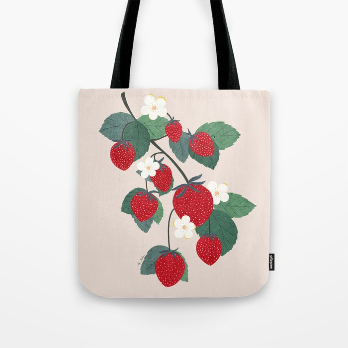 Strawberries and leaves Tote Bag Gallery Image 1