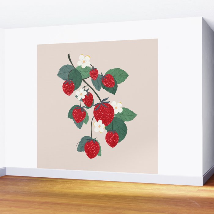 Strawberries and leaves Wall Mural Gallery Image 2