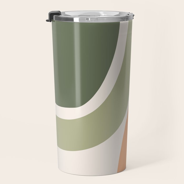 Abstract Shapes 55.2 in Sage Green and Terracotta (Rainbow Abstraction) Travel Mug Gallery Image 3