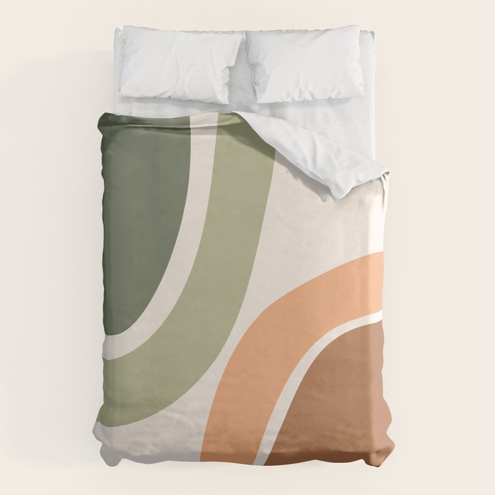 Abstract Shapes 55.2 in Sage Green and Terracotta (Rainbow Abstraction) Duvet Cover Gallery Image 6