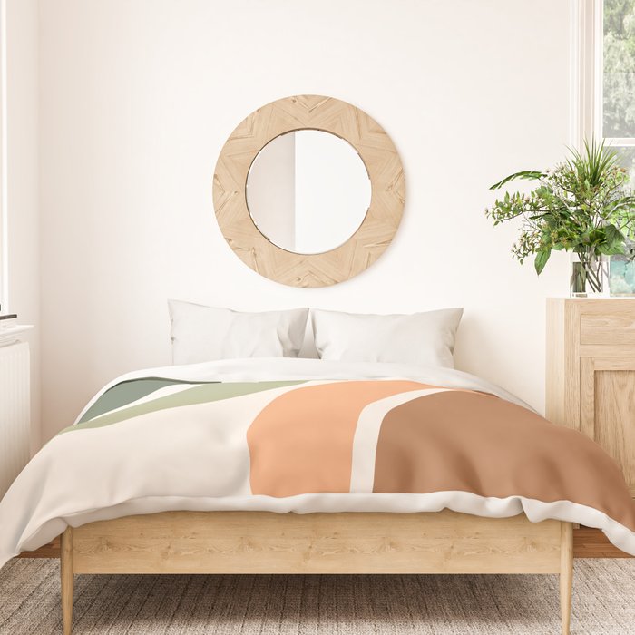 Abstract Shapes 55.2 in Sage Green and Terracotta (Rainbow Abstraction) Duvet Cover Gallery Image 3