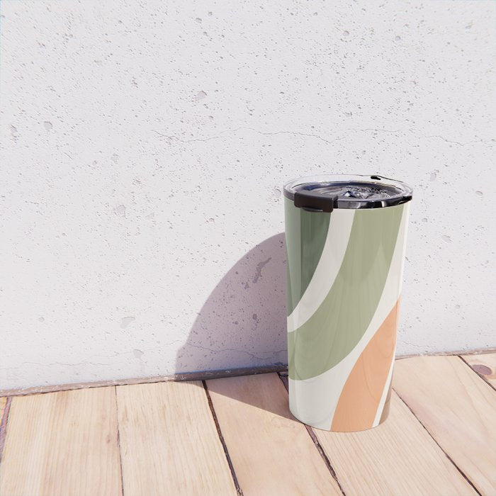 Abstract Shapes 55.2 in Sage Green and Terracotta (Rainbow Abstraction) Travel Mug Gallery Image 4