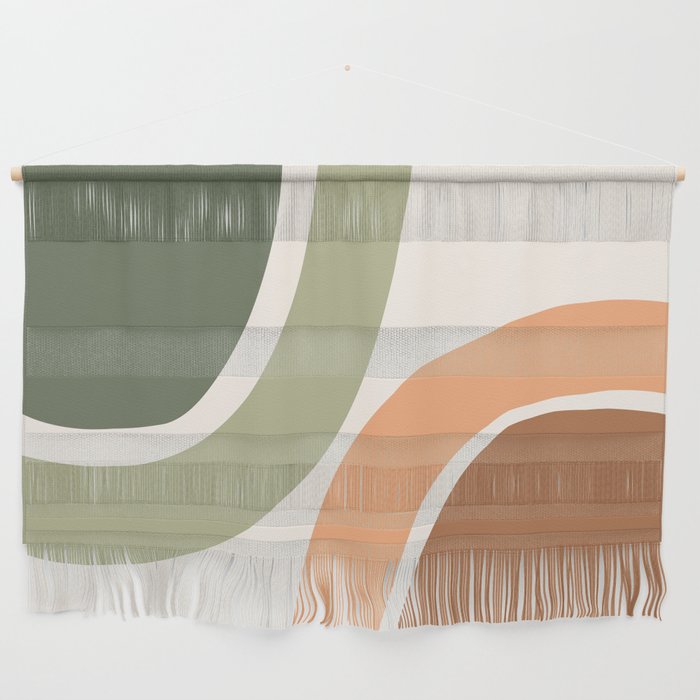 Abstract Shapes 55.2 in Sage Green and Terracotta (Rainbow Abstraction) Wall Hanging Gallery Image 1