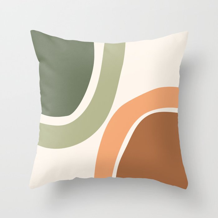 Abstract Shapes 55.2 in Sage Green and Terracotta (Rainbow Abstraction) Throw Pillow Gallery Image 1