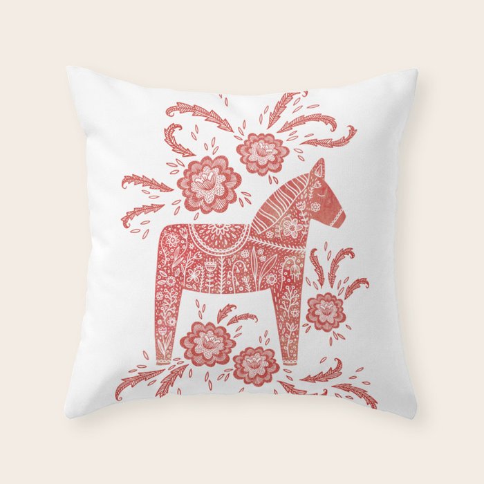 Swedish Dala Horse Red Throw Pillow Gallery Image 1