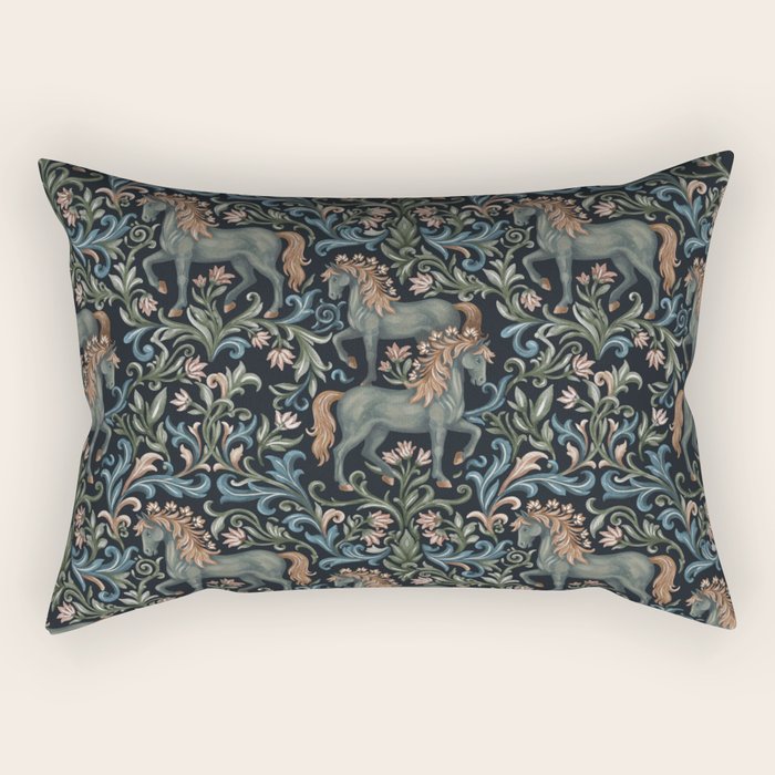Whimsical Horses Botanicals II Rectangular Pillow Gallery Image 1