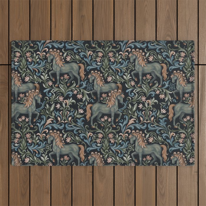 Whimsical Horses Botanicals II Outdoor Rug Gallery Image 1