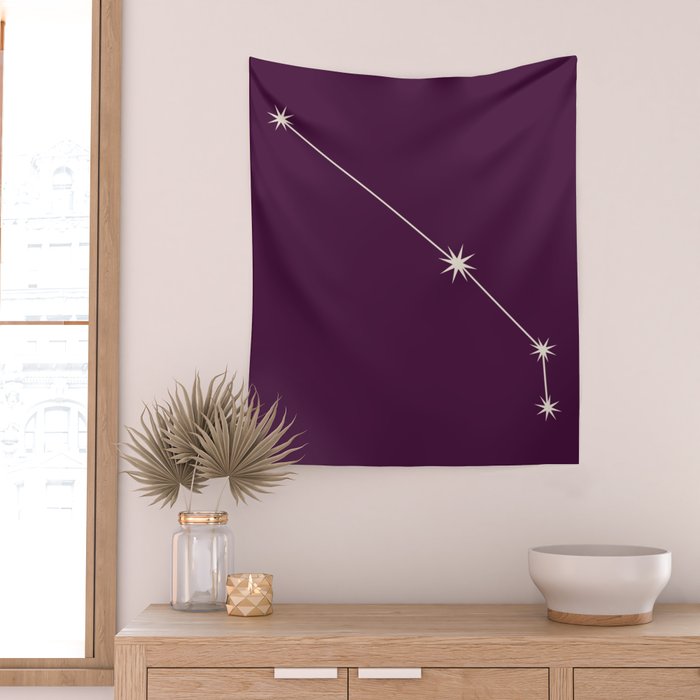 Aries Zodiac Star Constellation Line Art Plum Purple Wall Tapestry Gallery Image 2