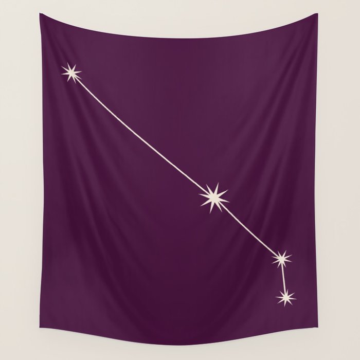 Aries Zodiac Star Constellation Line Art Plum Purple Wall Tapestry Gallery Image 4