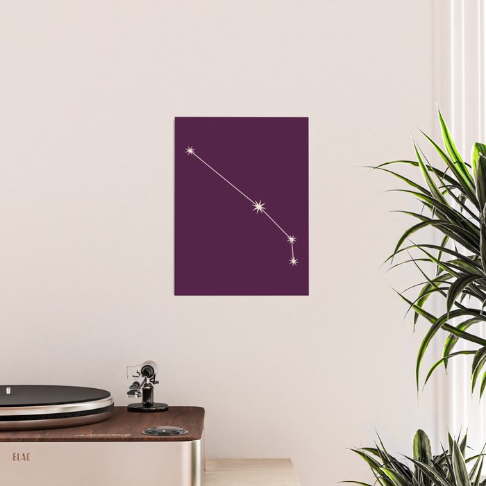 Aries Zodiac Star Constellation Line Art Plum Purple Poster Gallery Image 2