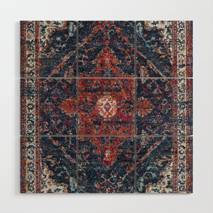 Persian blue and red retro rug Wood Wall Art Gallery Image 1
