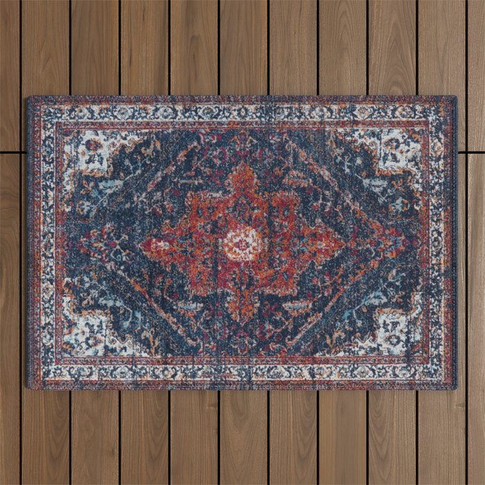 Persian blue and red retro rug Outdoor Rug Gallery Image 1
