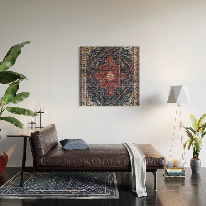 Persian blue and red retro rug Wood Wall Art Gallery Image 2