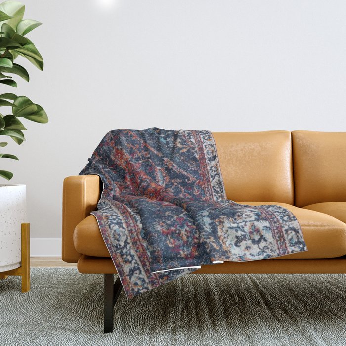 Persian blue and red retro rug Throw Blanket Gallery Image 1