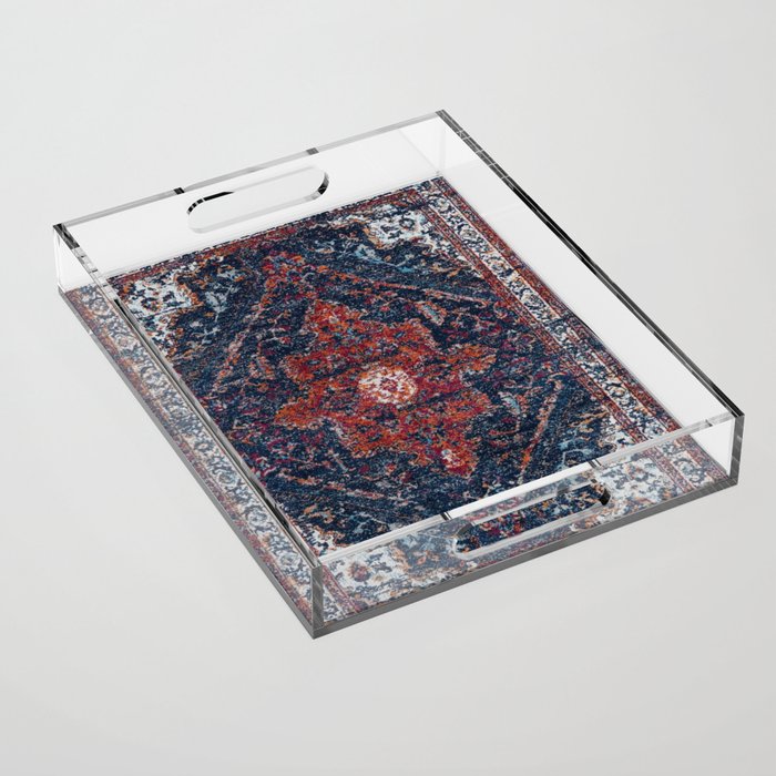 Persian blue and red retro rug Acrylic Tray Gallery Image 1