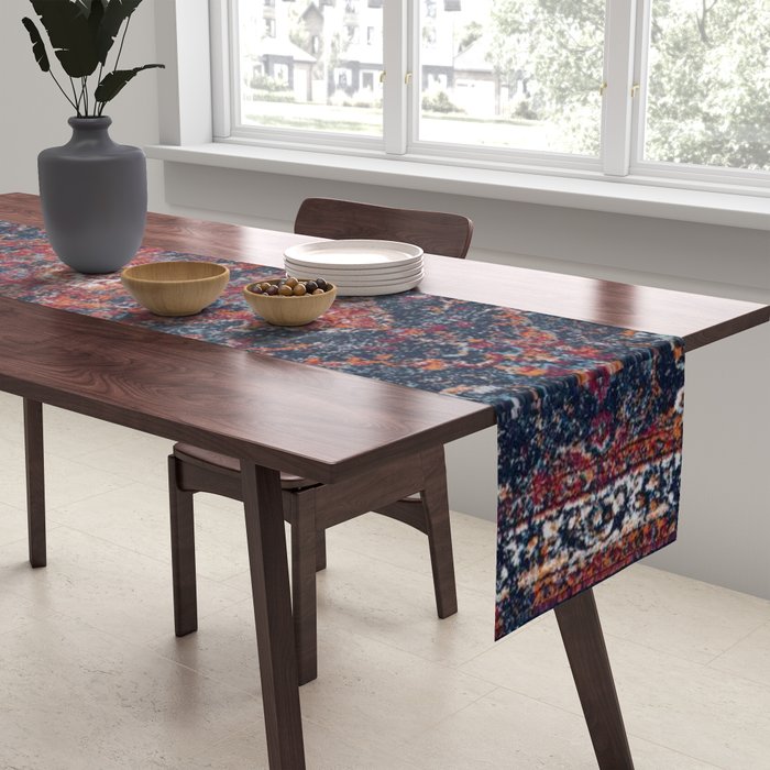 Persian blue and red retro rug Table Runner Gallery Image 2