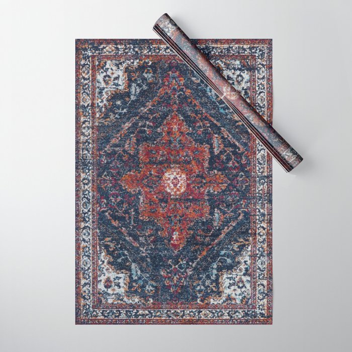 Persian blue and red retro rug Wrapping Paper Gallery Image 1