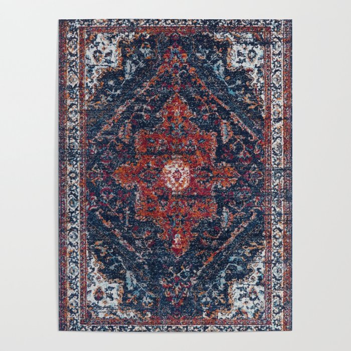 Persian blue and red retro rug Poster Gallery Image 4