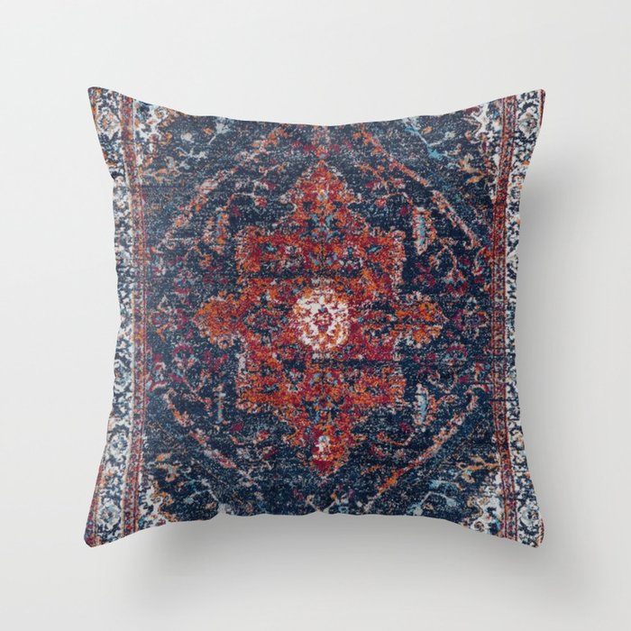 Persian blue and red retro rug Throw Pillow Gallery Image 1