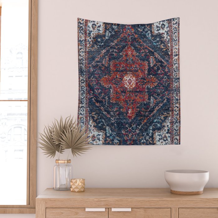 Persian blue and red retro rug Wall Tapestry Gallery Image 2