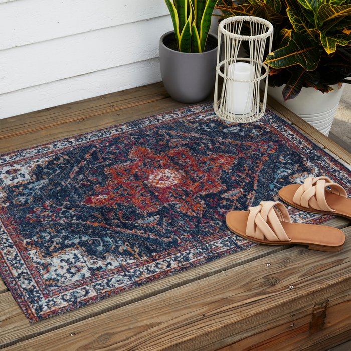 Persian blue and red retro rug Outdoor Rug Gallery Image 2