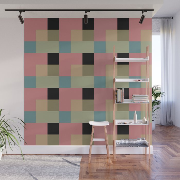 Geometric Trend in Pink Green and Black Wall Mural Gallery Image 1
