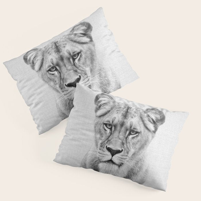 Lioness - Black & White Pillow Sham Gallery Image 1