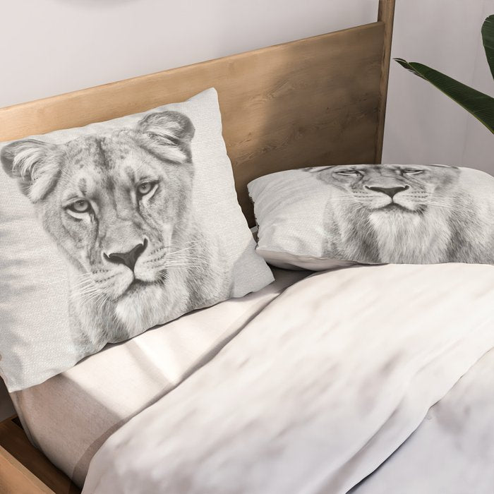 Lioness - Black & White Pillow Sham Gallery Image 2