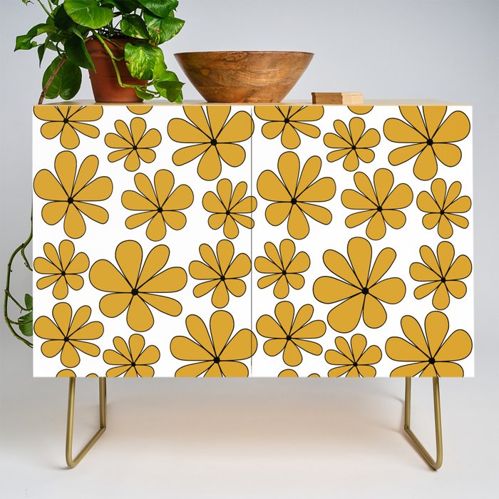 Retro Daisy Pattern II Yellow Credenza Gallery Image 1