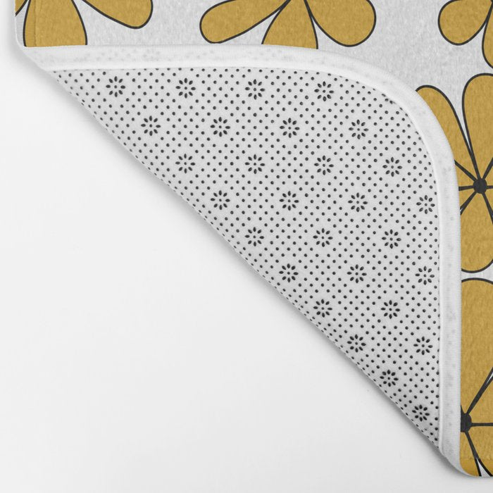 Retro Daisy Pattern II Yellow Bath Mat Gallery Image 2