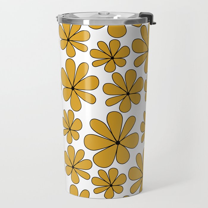 Retro Daisy Pattern II Yellow Travel Mug Gallery Image 2