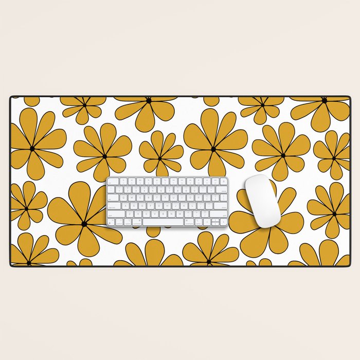 Retro Daisy Pattern II Yellow Desk Mat Gallery Image 1