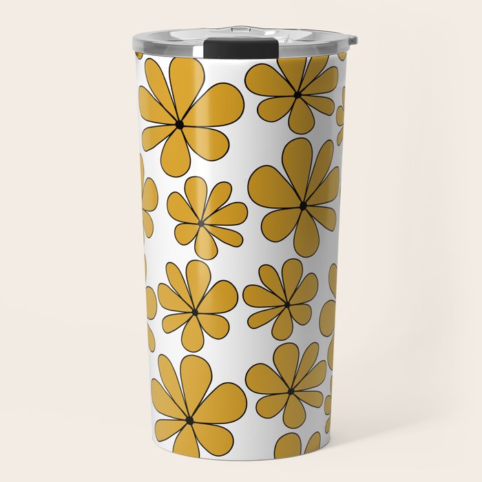 Retro Daisy Pattern II Yellow Travel Mug Gallery Image 1