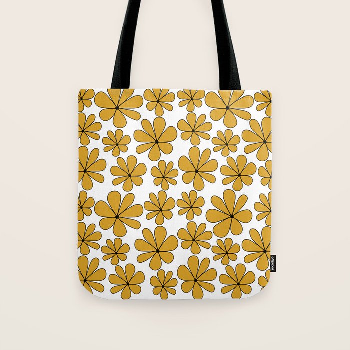 Retro Daisy Pattern II Yellow Tote Bag Gallery Image 1