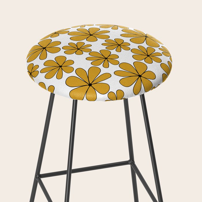 Retro Daisy Pattern II Yellow Stool Gallery Image 2