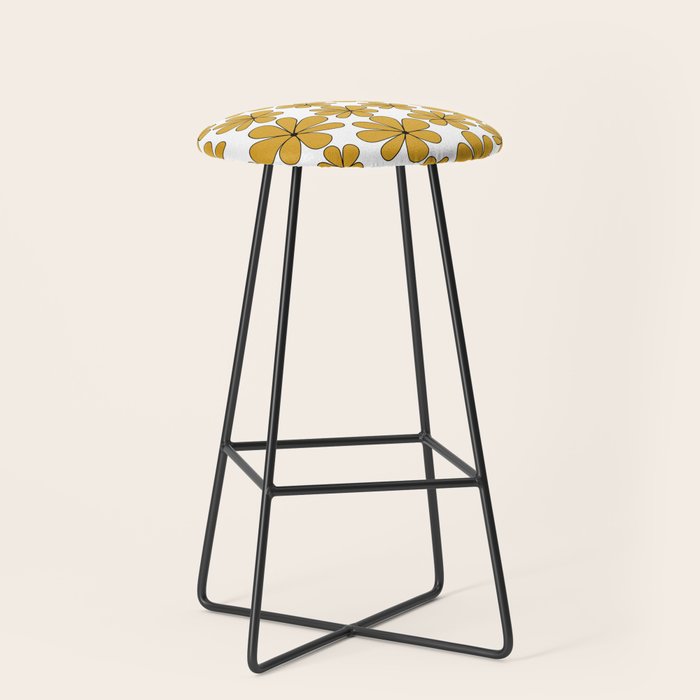 Retro Daisy Pattern II Yellow Stool Gallery Image 1