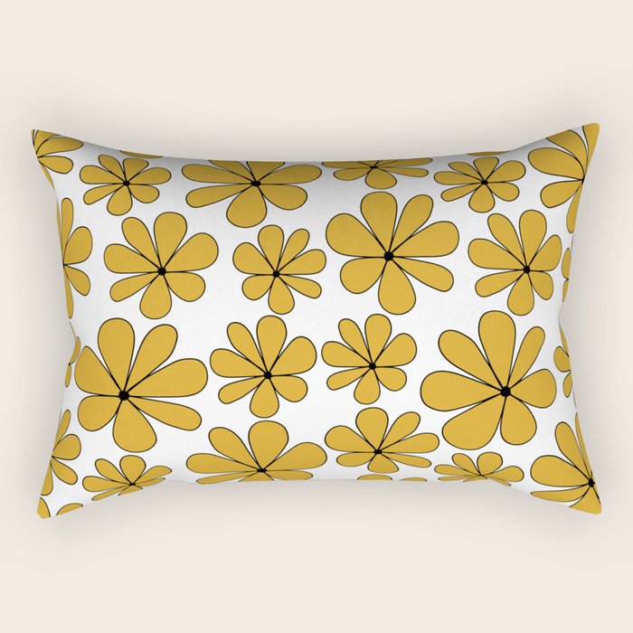 Retro Daisy Pattern II Yellow Rectangular Pillow Gallery Image 1