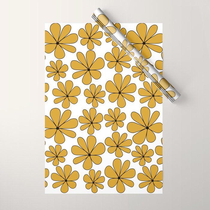 Retro Daisy Pattern II Yellow Wrapping Paper Gallery Image 1