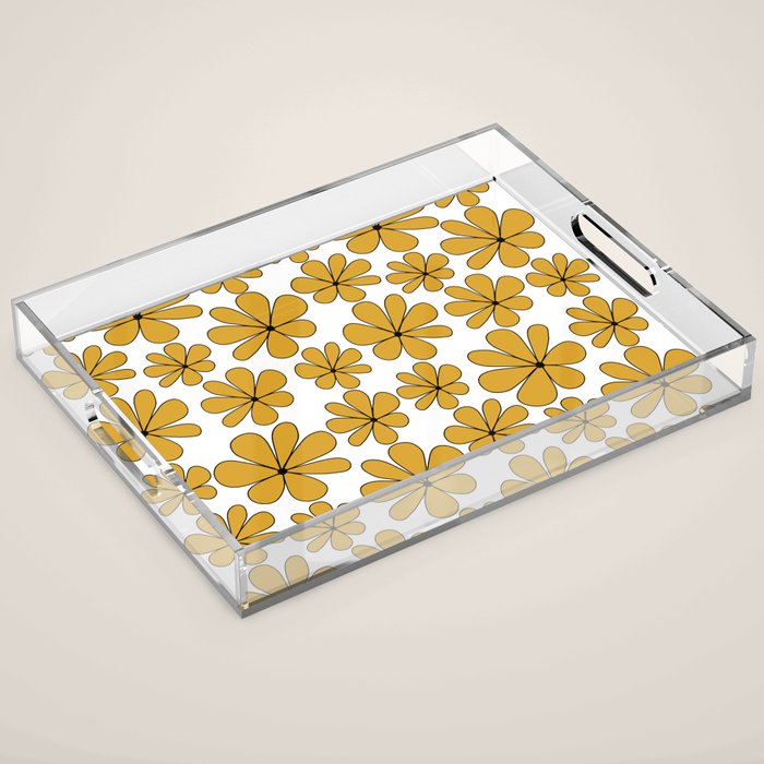Retro Daisy Pattern II Yellow Acrylic Tray Gallery Image 1
