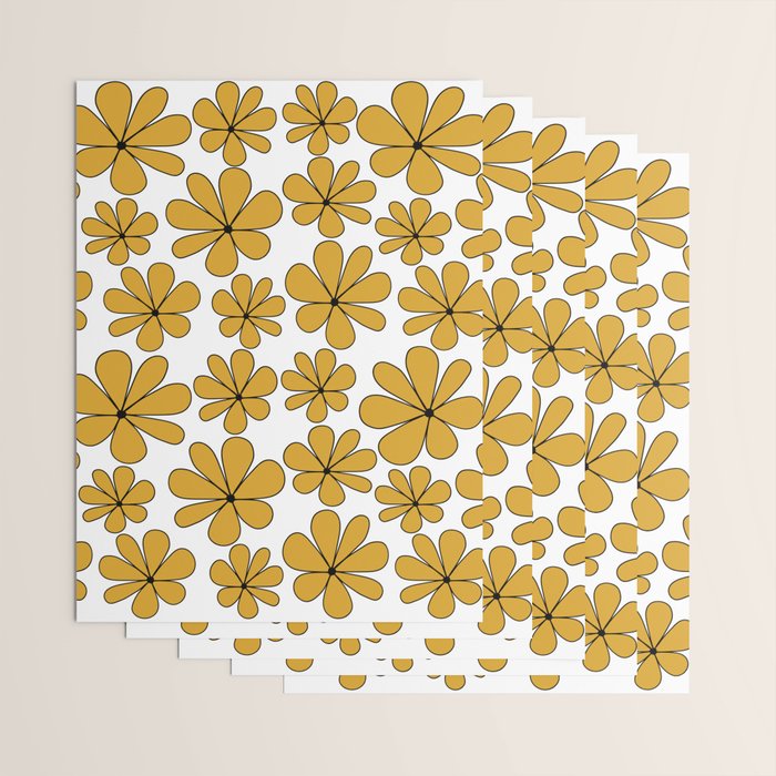 Retro Daisy Pattern II Yellow Wrapping Paper Gallery Image 3