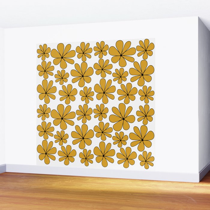 Retro Daisy Pattern II Yellow Wall Mural Gallery Image 2