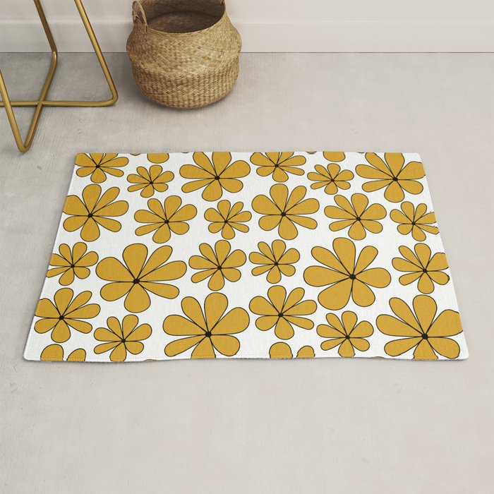 Retro Daisy Pattern II Yellow Rug Gallery Image 1
