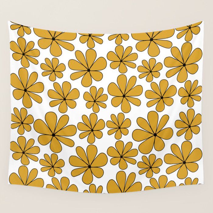Retro Daisy Pattern II Yellow Wall Tapestry Gallery Image 1