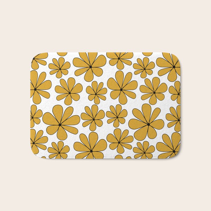Retro Daisy Pattern II Yellow Bath Mat Gallery Image 1