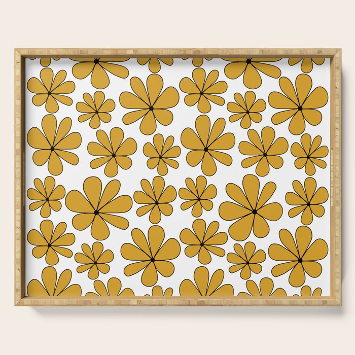 Retro Daisy Pattern II Yellow Serving Tray Gallery Image 1