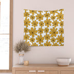 Retro Daisy Pattern II Yellow Wall Tapestry Gallery Image 2