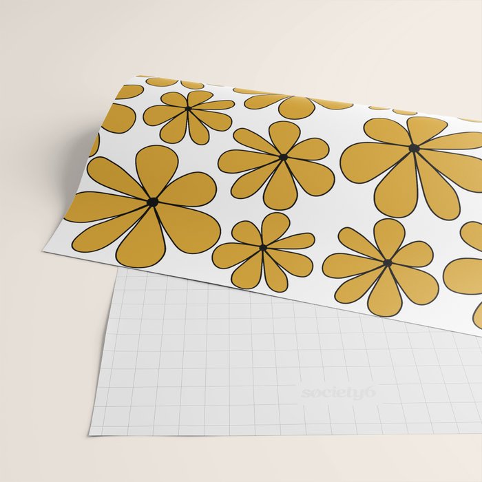 Retro Daisy Pattern II Yellow Wrapping Paper Gallery Image 2