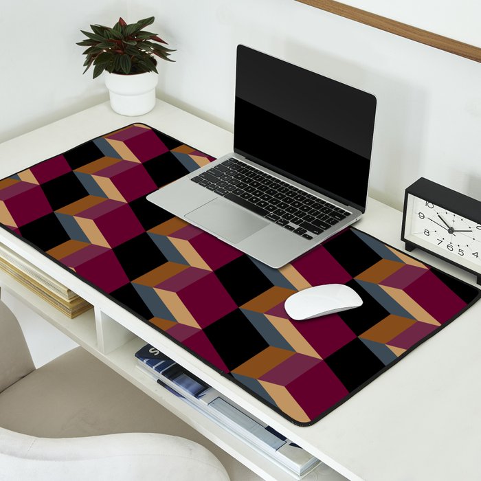 Cuboid Mid Century Abstract Shapes Pattern IV Desk Mat Gallery Image 2