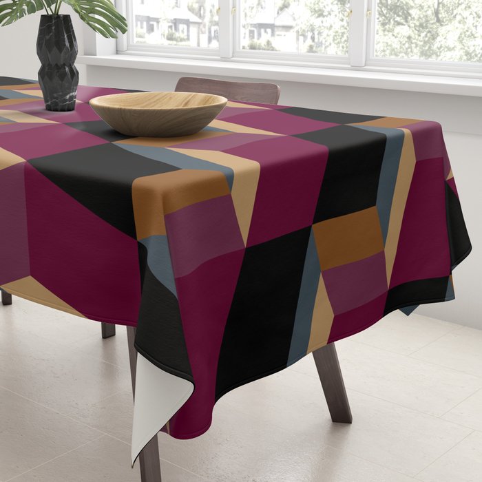 Cuboid Mid Century Abstract Shapes Pattern IV Tablecloth Gallery Image 3