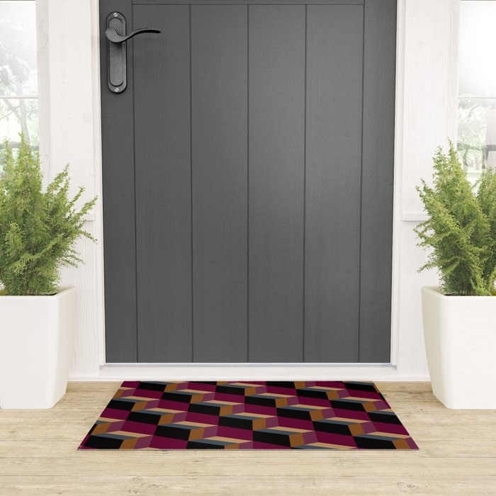 Cuboid Mid Century Abstract Shapes Pattern IV Welcome Mat Gallery Image 3
